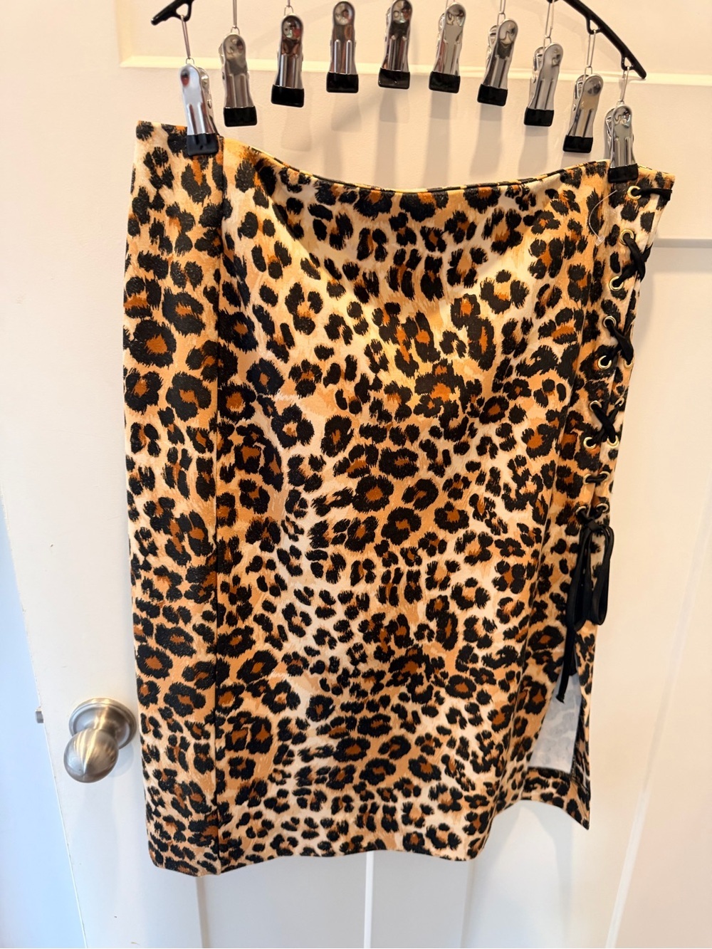 7th Avenue Leopard Print Skirt 10 Animal Print Lace Up Side Career Midi Skirt